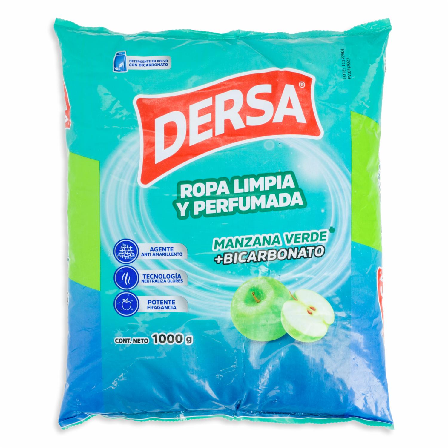 Detergente En Polvo Fragancia Manzana Verde Con Bicarbonato Ropa Limpia Y Perfumada DERSA 1000 G