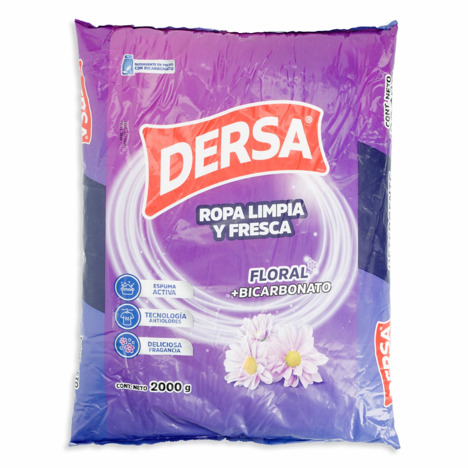 Detergente En Polvo Fragancia Floral Con Bicarbonato Ropa Limpia Y Fresca DERSA 2000 G