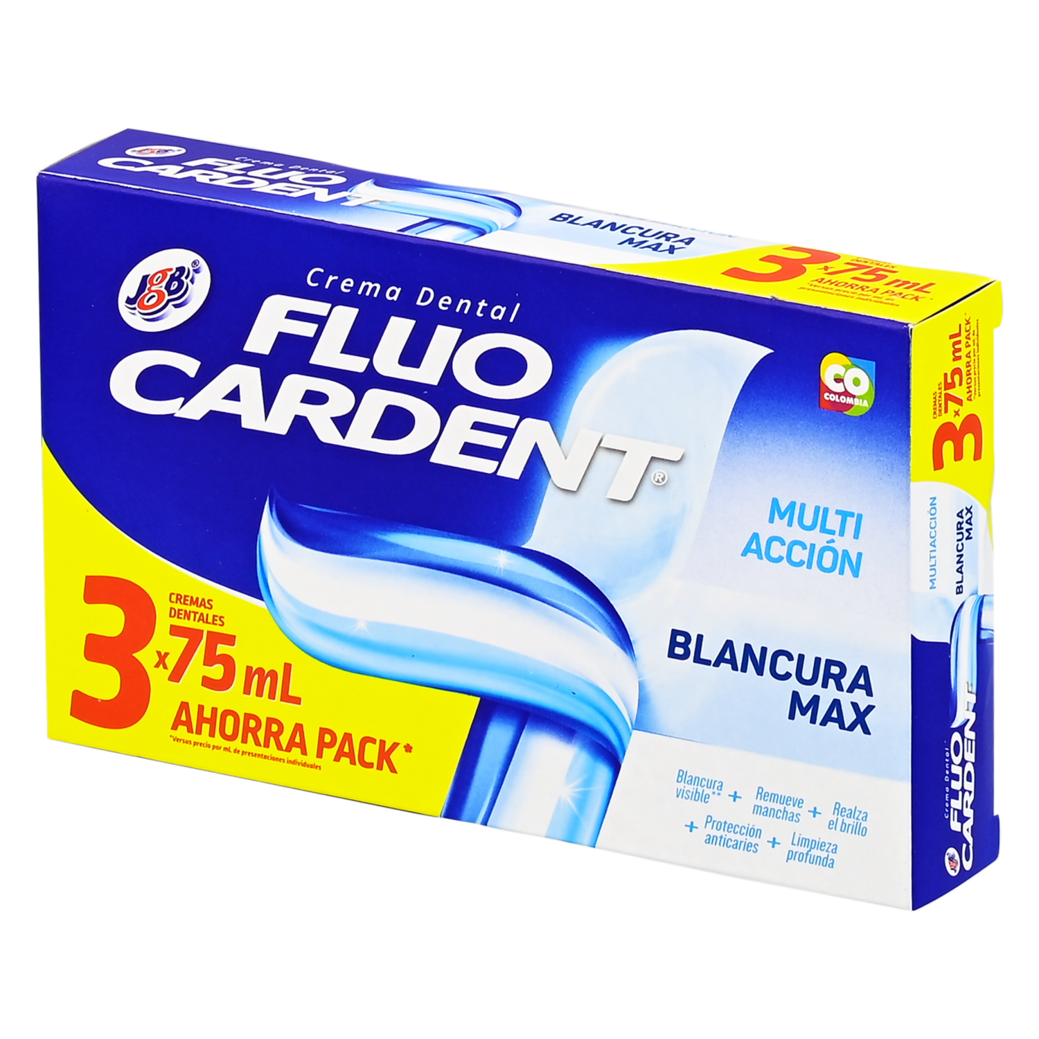 Pasta Dental Mulltiaxión Blancura Max Ahorra Pack FLUO CARDENT 3 X 75 ML