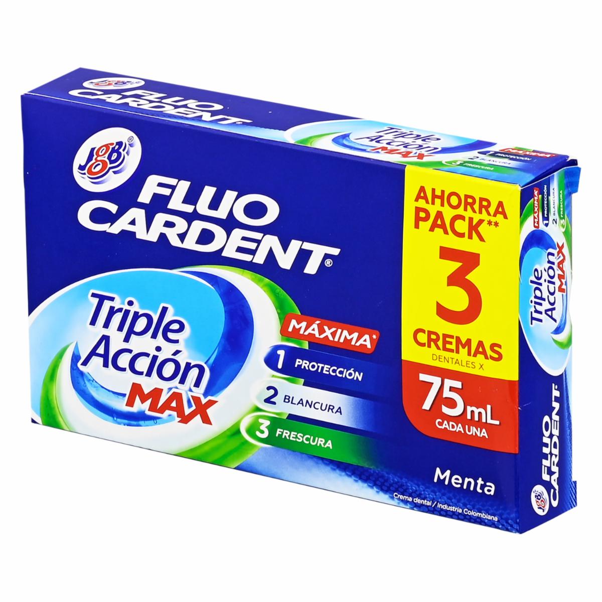 Pasta Dental Triple Acción Max Ahorra Pack FLUO CARDENT 3 X 75 ML