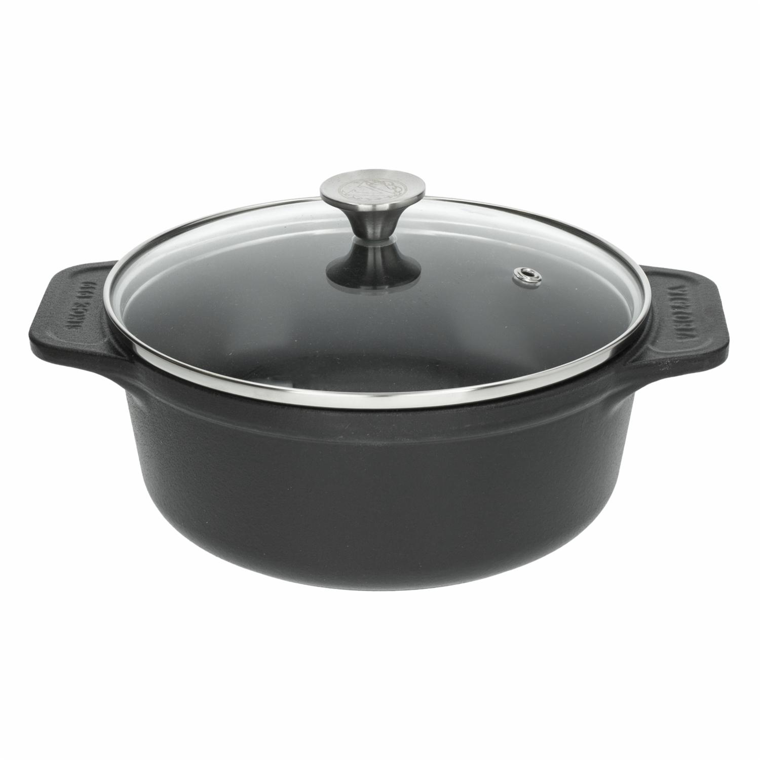 Olla Hierro Fundido Esmaltada Mate Con Tapa De Vidrio VICTORIA 1,9 L