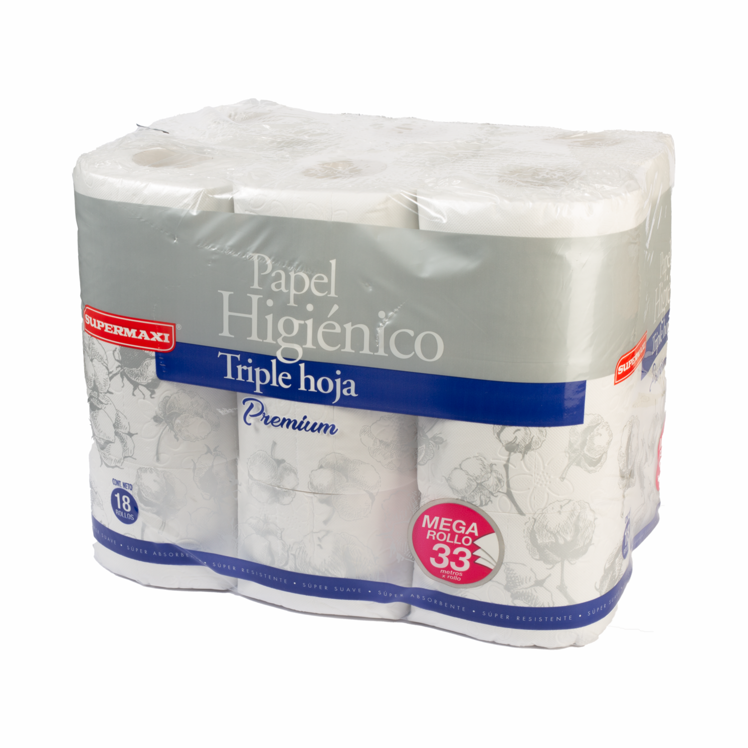 Papel Higiénico Premium Triple Hoja SUPERMAXI 18 Rollos