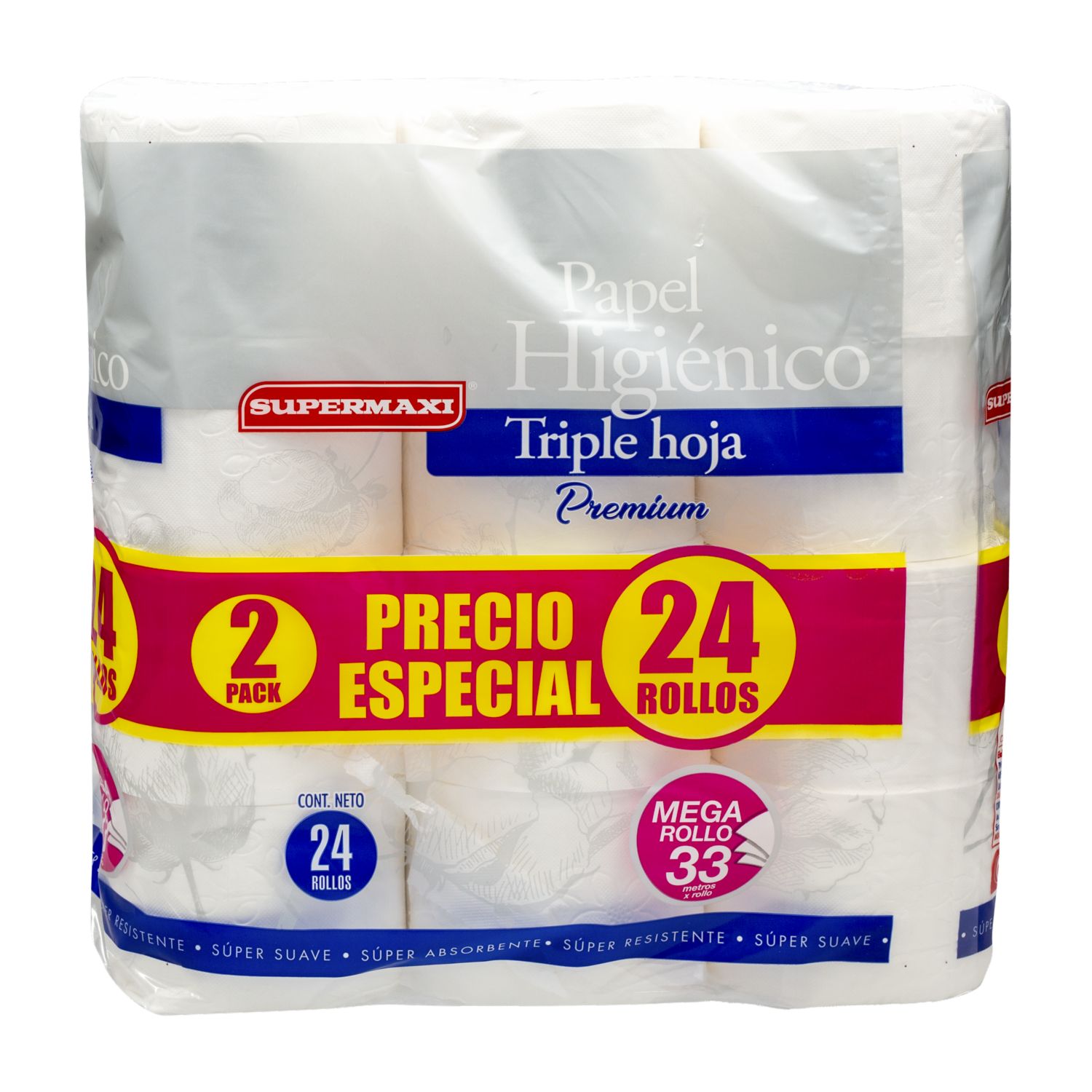 Papel Higiénico Premium Triple Hoja Precio Especial SUPERMAXI 24 Rollos