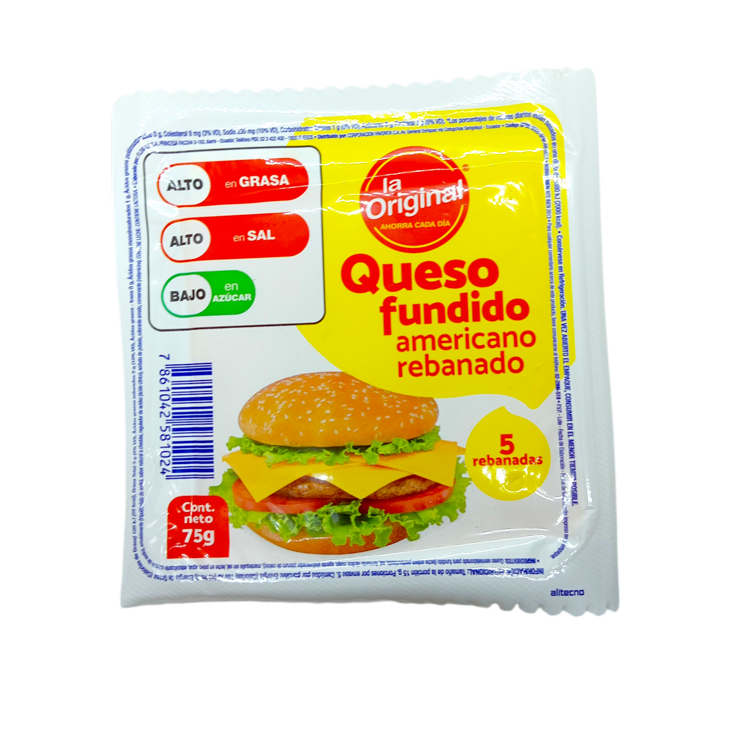 Queso Americano Rebanado LA ORIGINAL 75 G