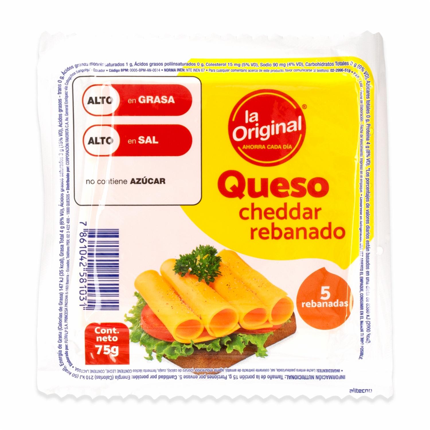Queso Cheddar Rebanado LA ORIGINAL 75 G