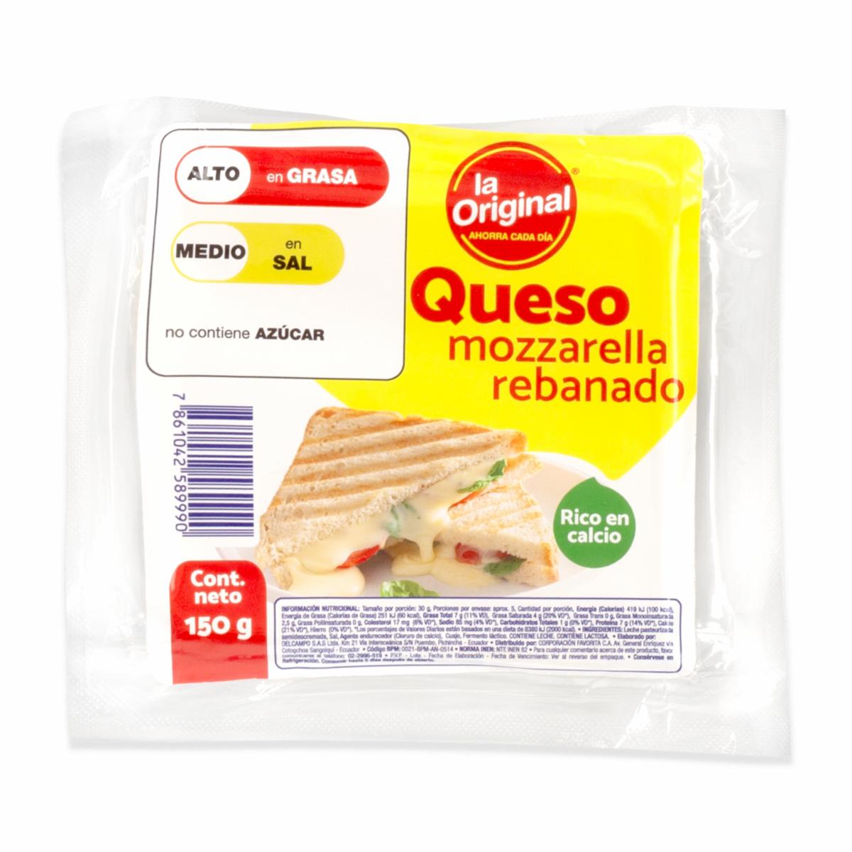 Queso Mozzarella Rebanado LA ORIGINAL 150 G