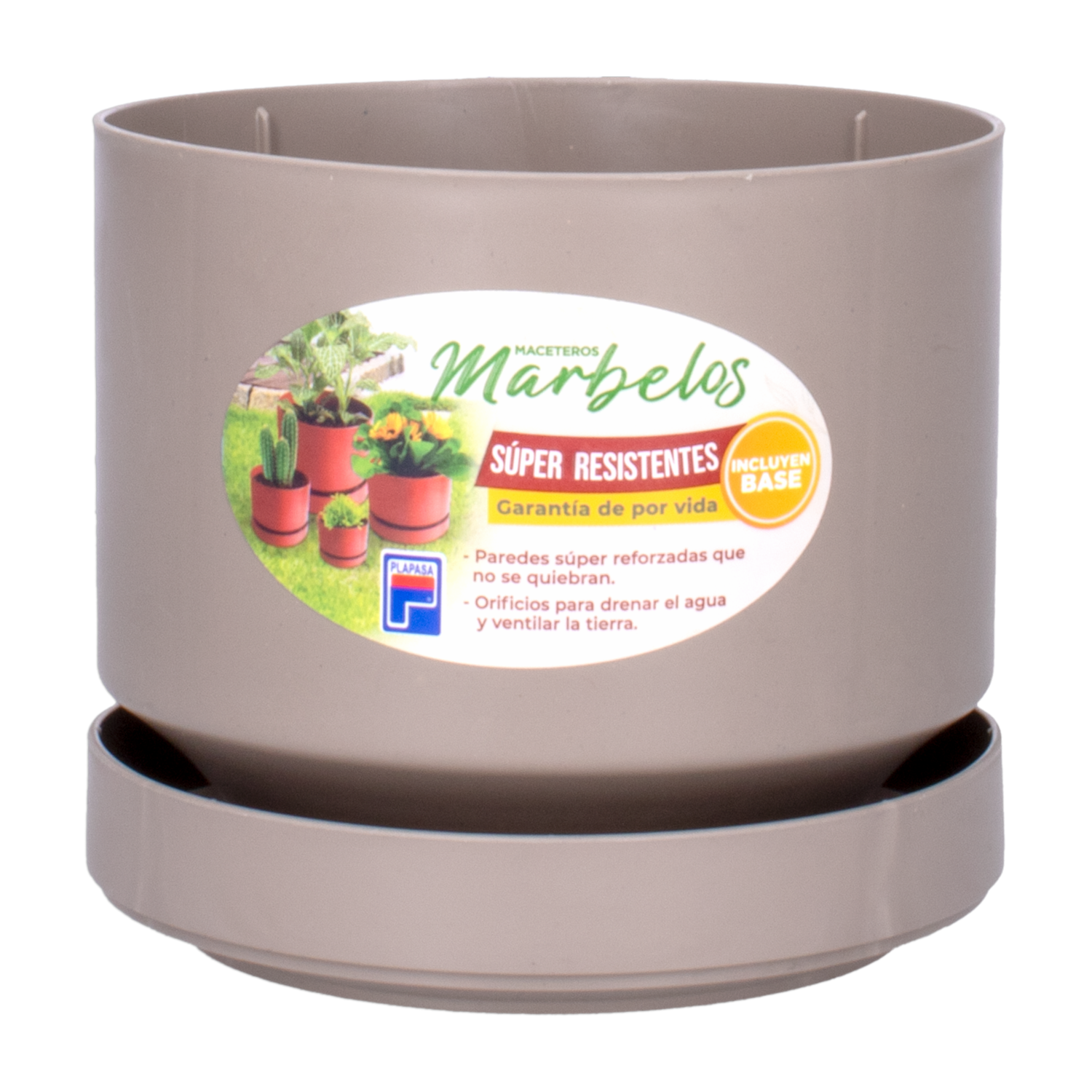 Macetero Mini Marbelo Taupe Con Base PLAPASA Pequeño