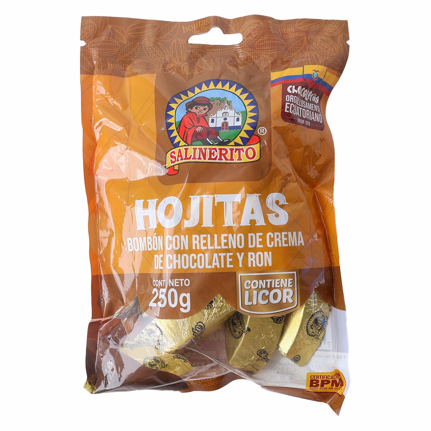 Bombones De Chocolate Relleno Con Crema De Chocolate Y Ron Hojitas SALINERITO 250 G