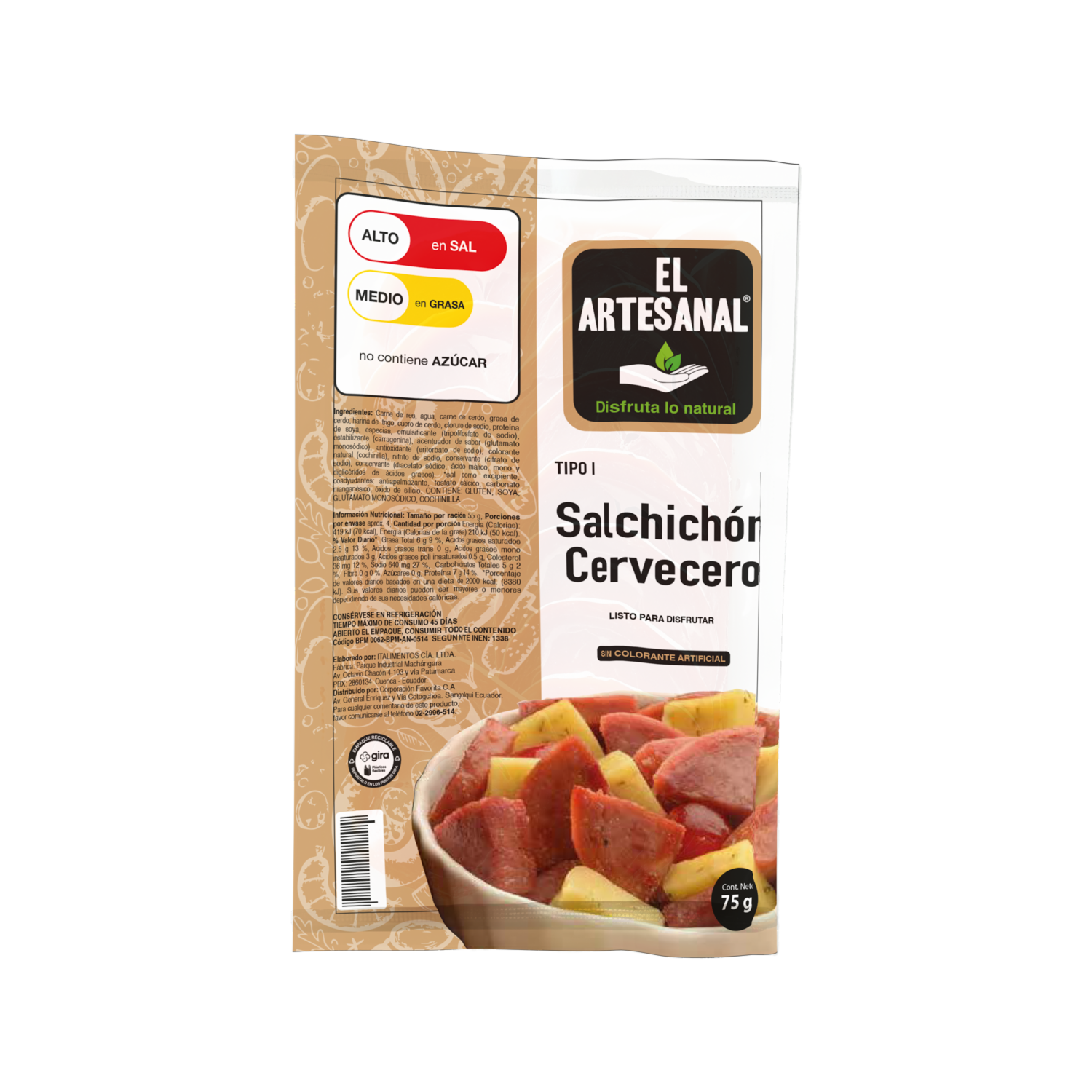 Salchichón Cervecero Tipo I EL ARTESANAL 75 G