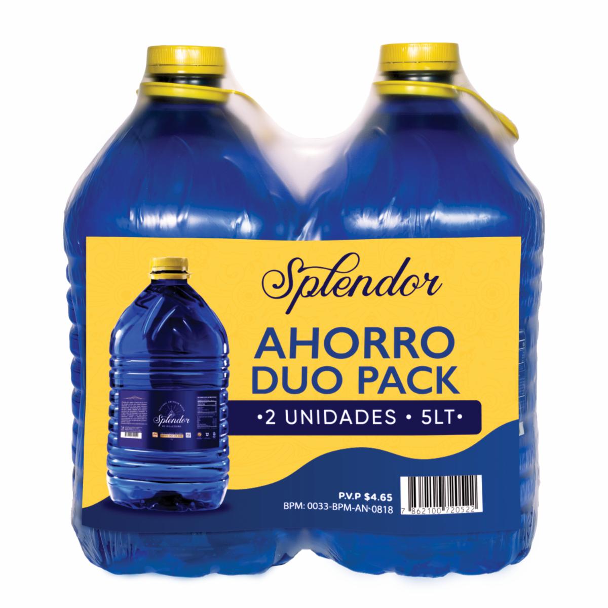 Agua Sin Gas Mineral Natural Artesiana SPLENDOR 2 X 5 Litros