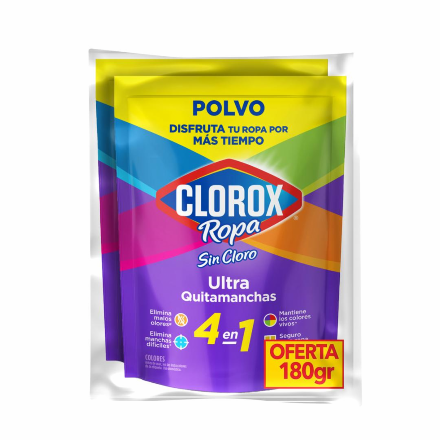 Quitamanchas Sin Cloro En Polvo 4 En 1 Para Ropa De Color CLOROX 2X90 G