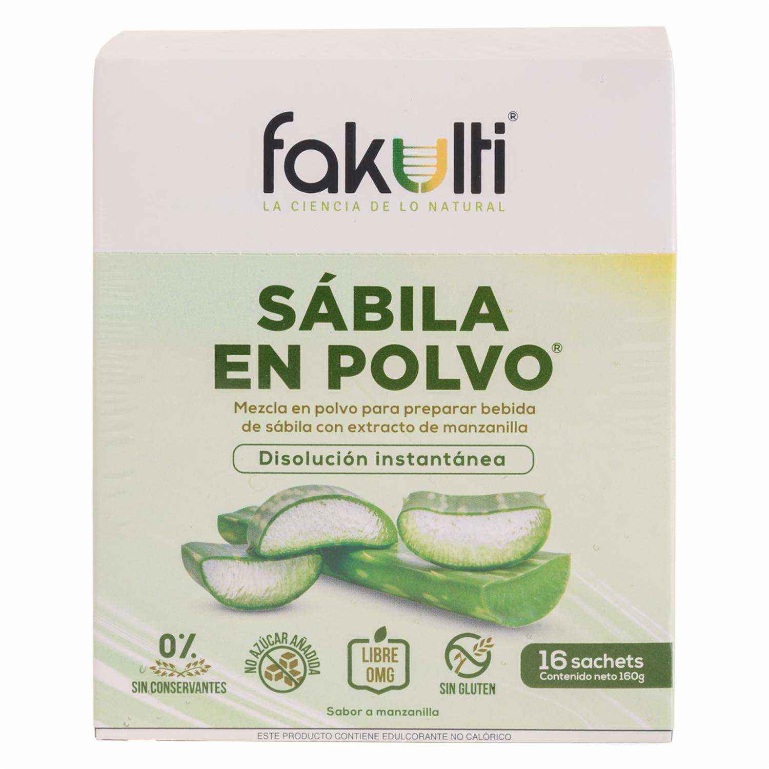 Sábila En Polvo Con EXtracto De Manzanilla Disolución Instantánea FAKULTI 16 Uds X 180 G