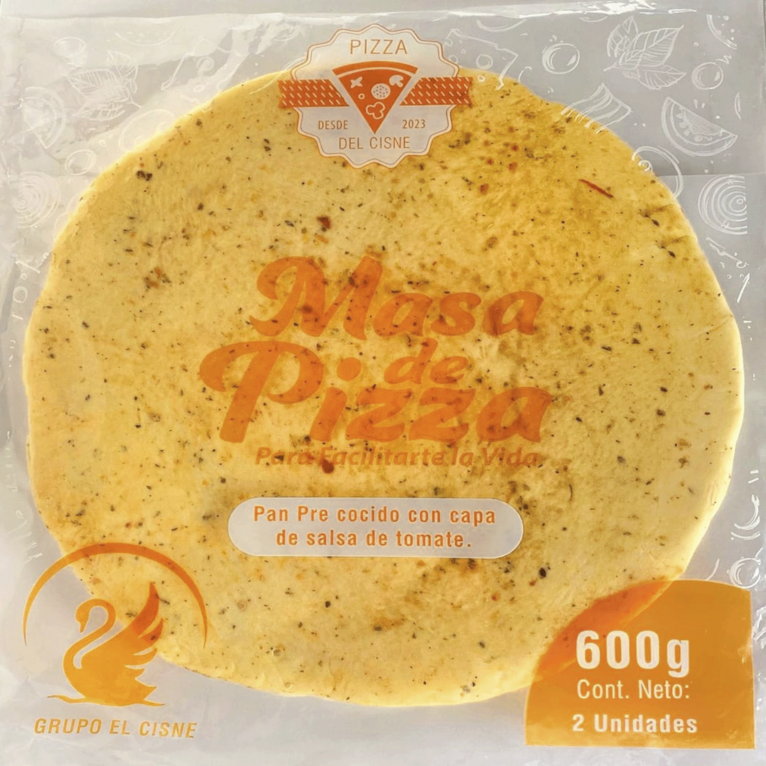 Masa Precocida Para Pizza Con Capa De Salsa De Tomate PIZZA DEL CISNE 2 X 600 G