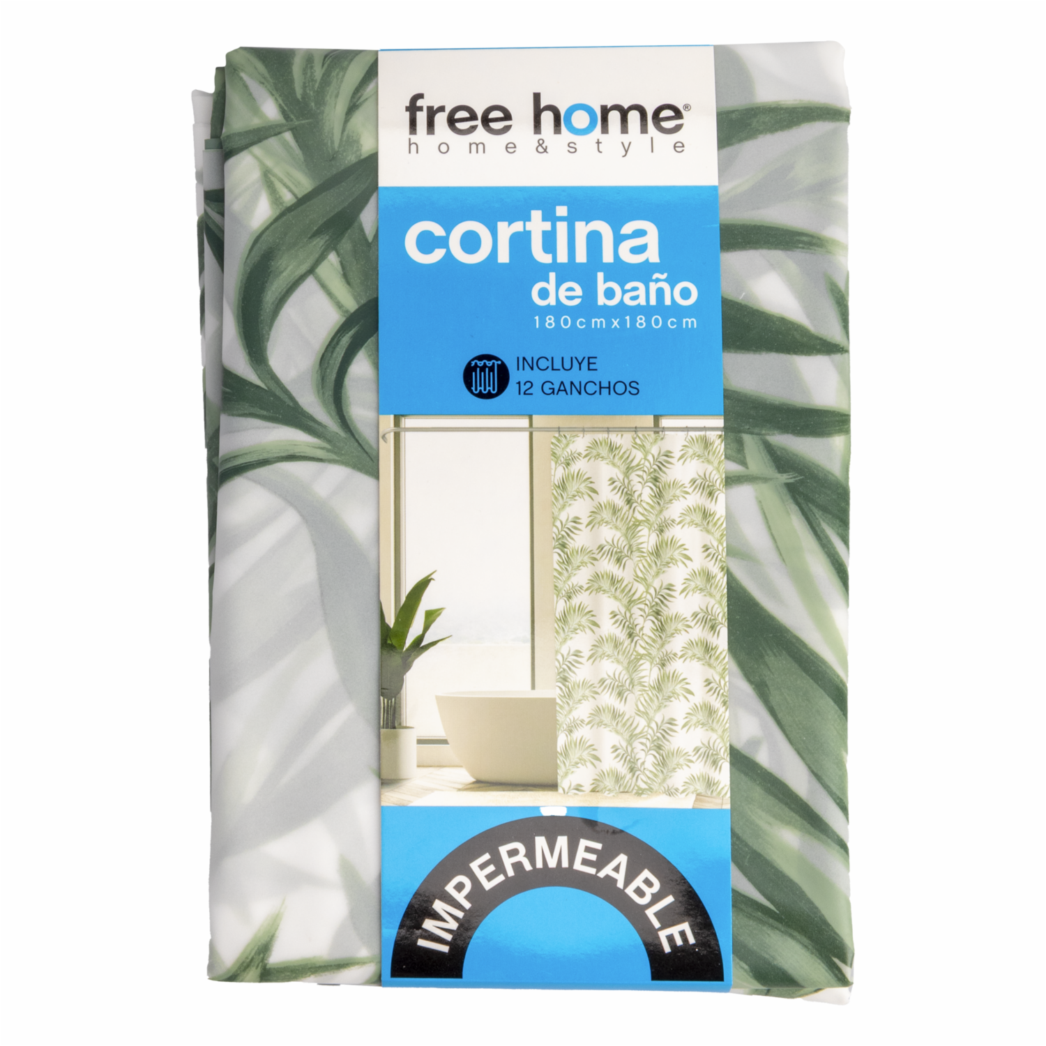 Cortina De Baño Con Hojas Verdes FREE HOME 180X180 CM