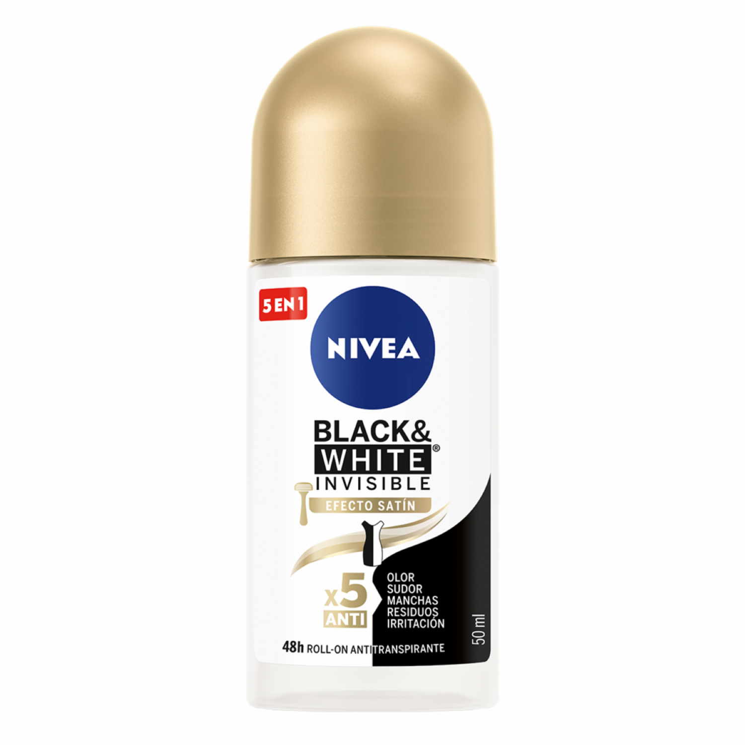 Desodorante En Roll On Invisible Black & White Efecto Satín NIVEA 50 Ml