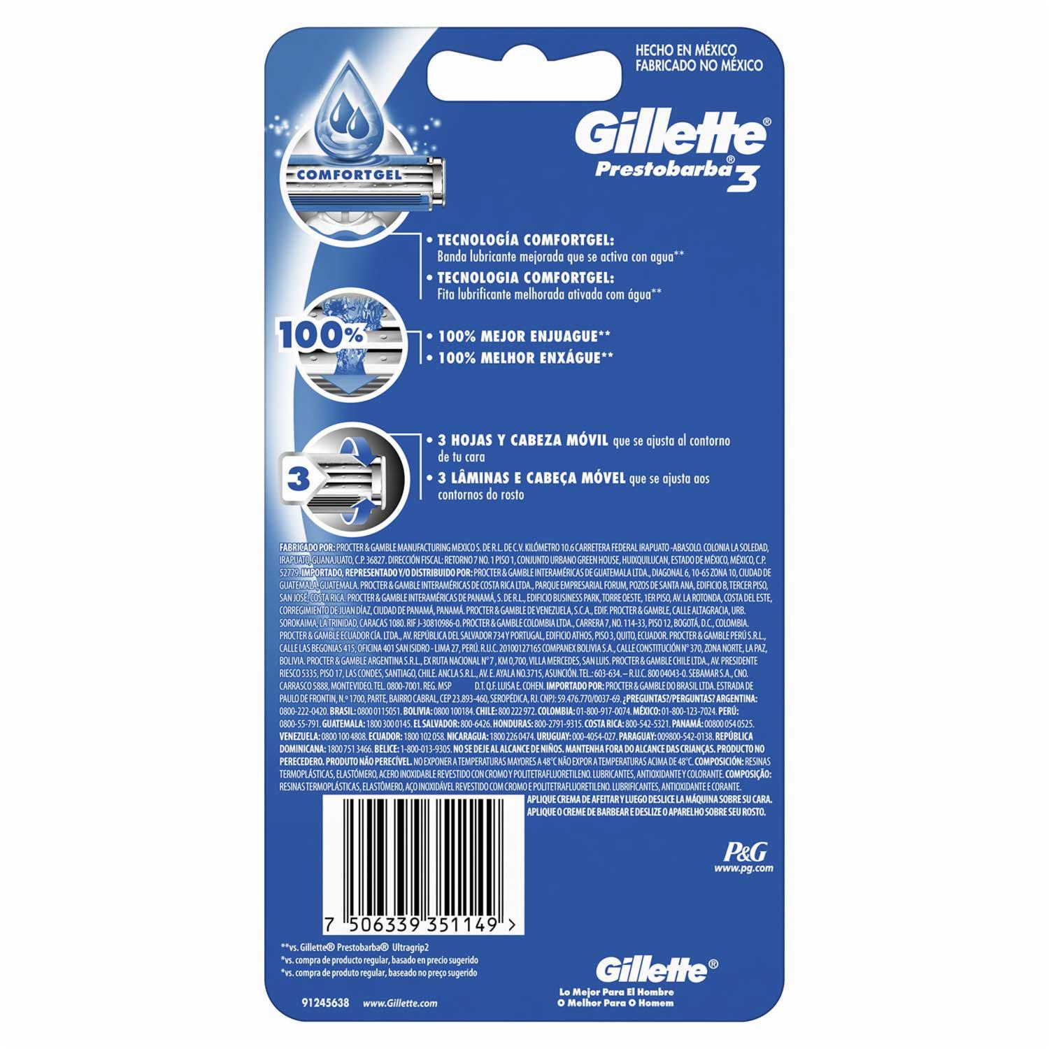 Afeitadora Desechable Prestobarba 3 GILLETTE X 4 Uds