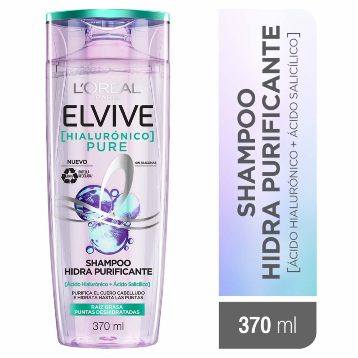 Shampoo De Cabello Hialurónico Pure Para Raíz Grasa Y Puntas Deshidratadas ELVIVE L’ORÉAL 370 Ml