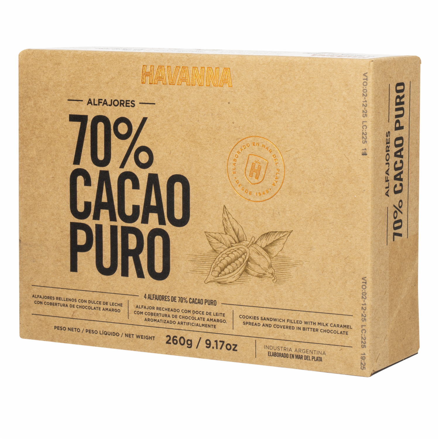 Alfajor 70% Cacao Puro HAVANNA 260 G