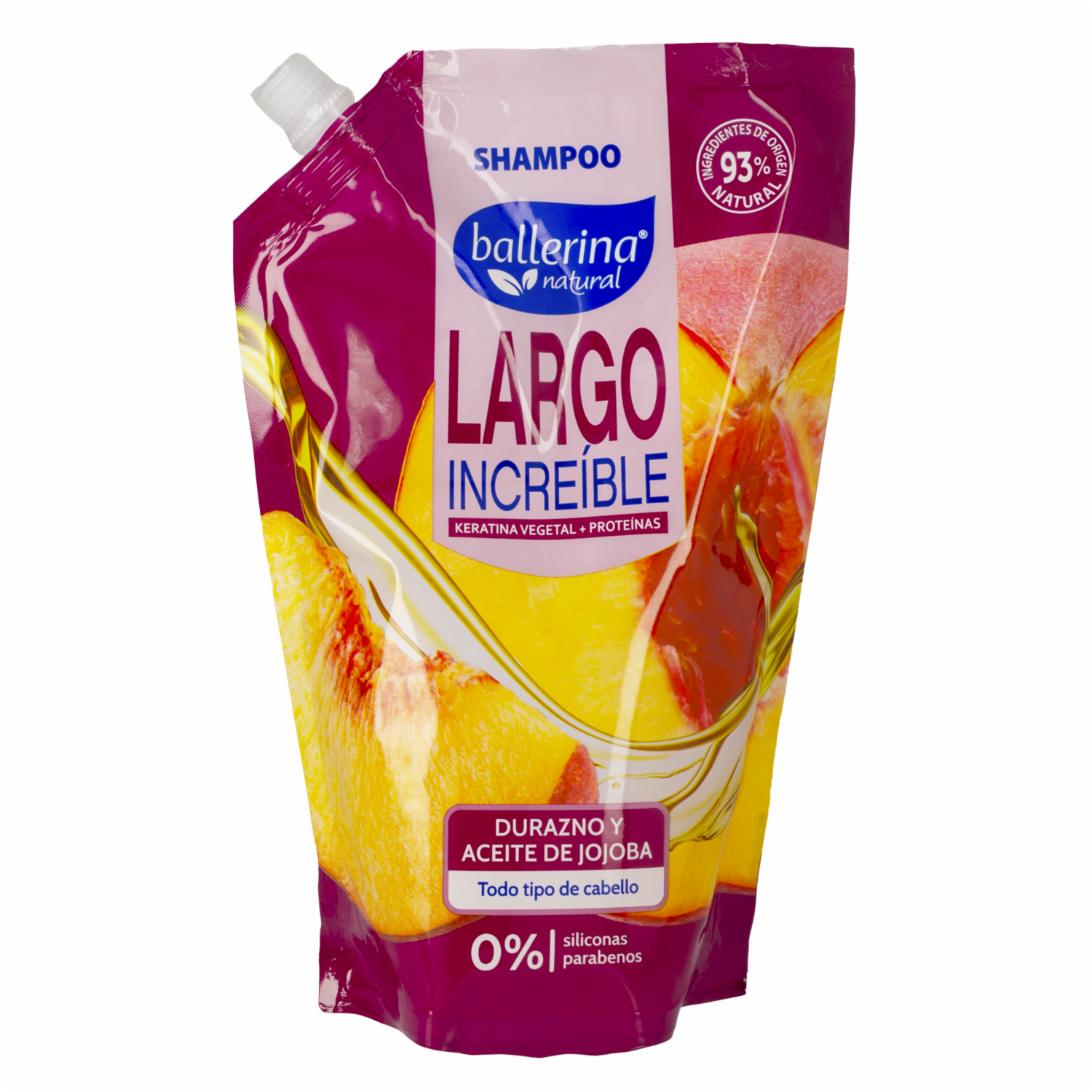 Shampoo De Cabello Largo Increíble Durazno Y Aceite De Jojoba BALLERINA 750 Ml