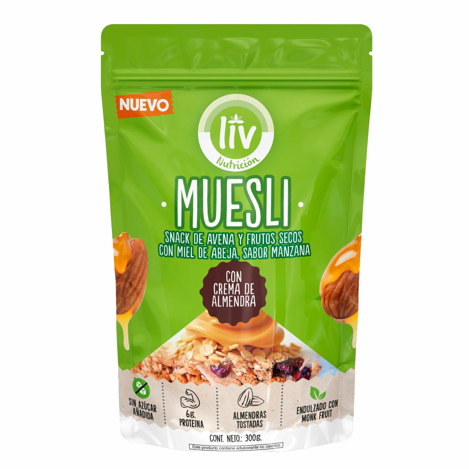 Muesli Frutos Rojos Con Crema De Almendra Y Miel De Abeja Sabor Manzana LIV 300 G