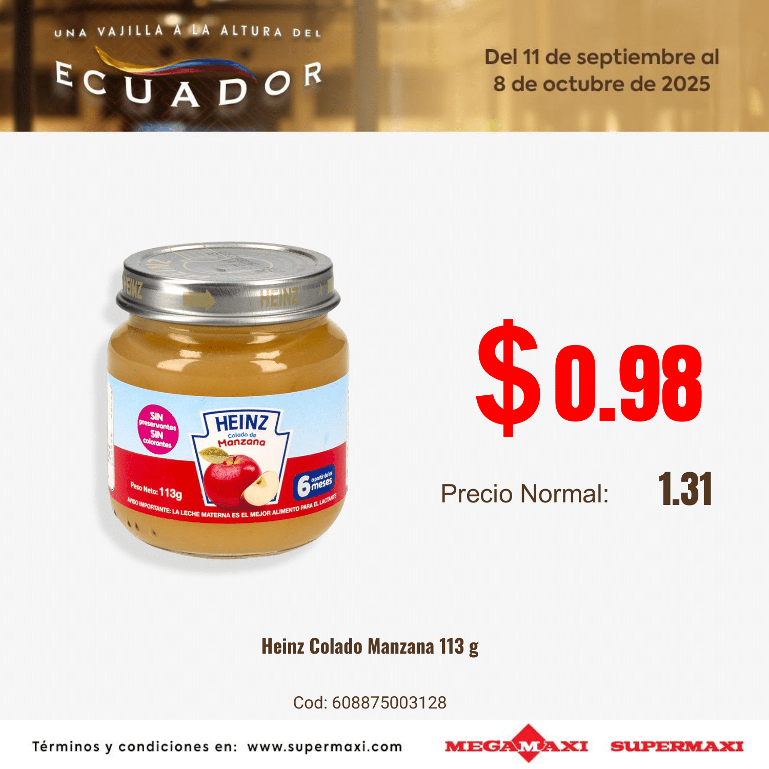 Compota Colado Manzana HEINZ 113 G - Supermaxi