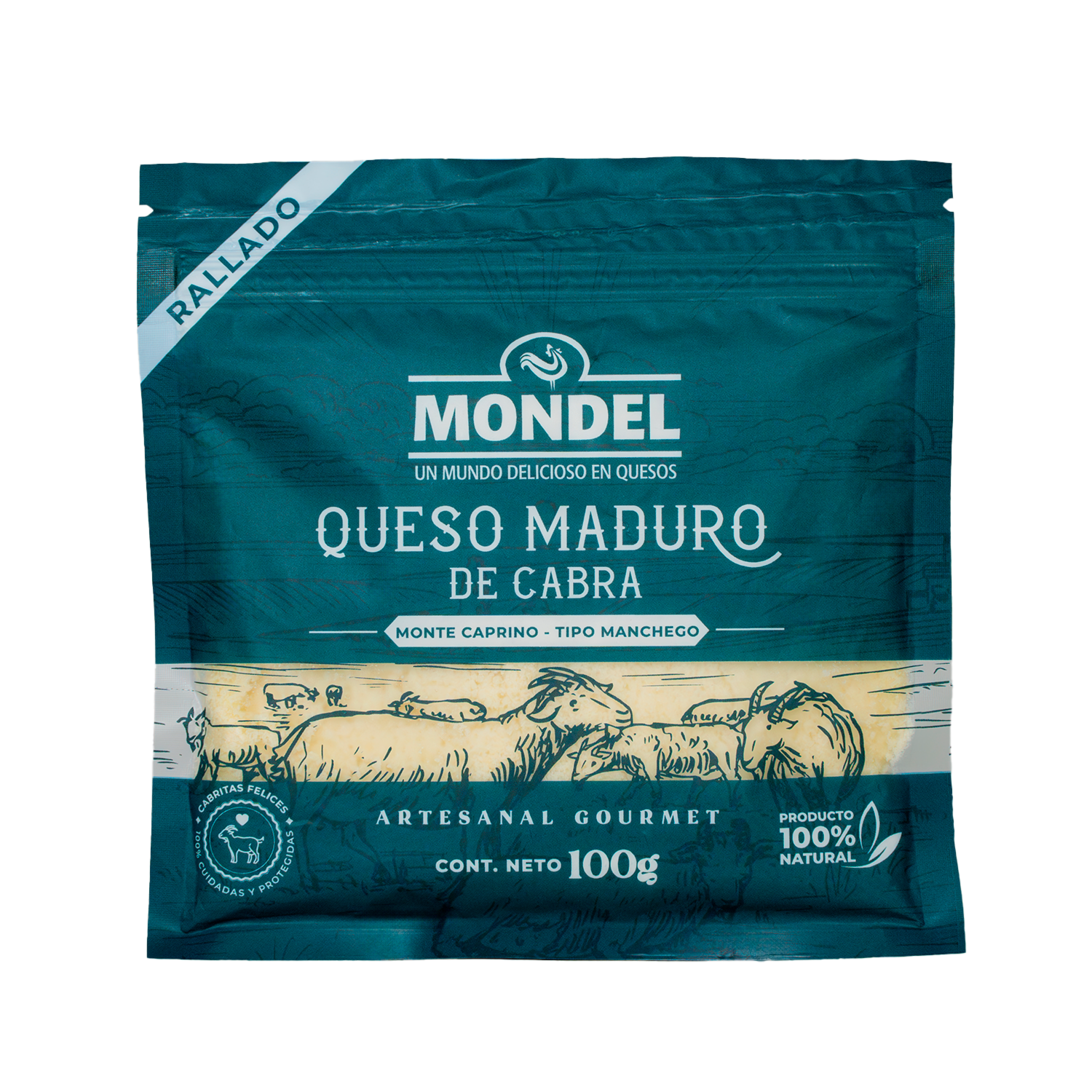 Queso Maduro De Cabra-Monte Caprino-Tipo Manchego Rallado MONDEL 100 G