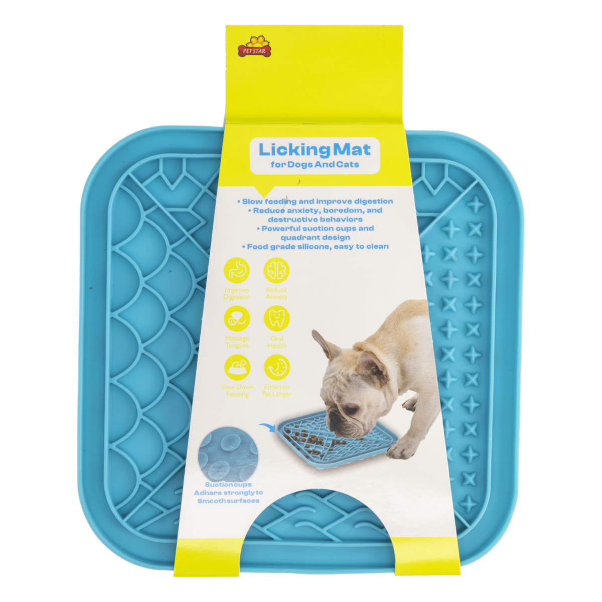 Tapete Para Mascota Azul Texturizado De Silicona Para Untar Comida PET STAR 20X20X1.4CM 166G