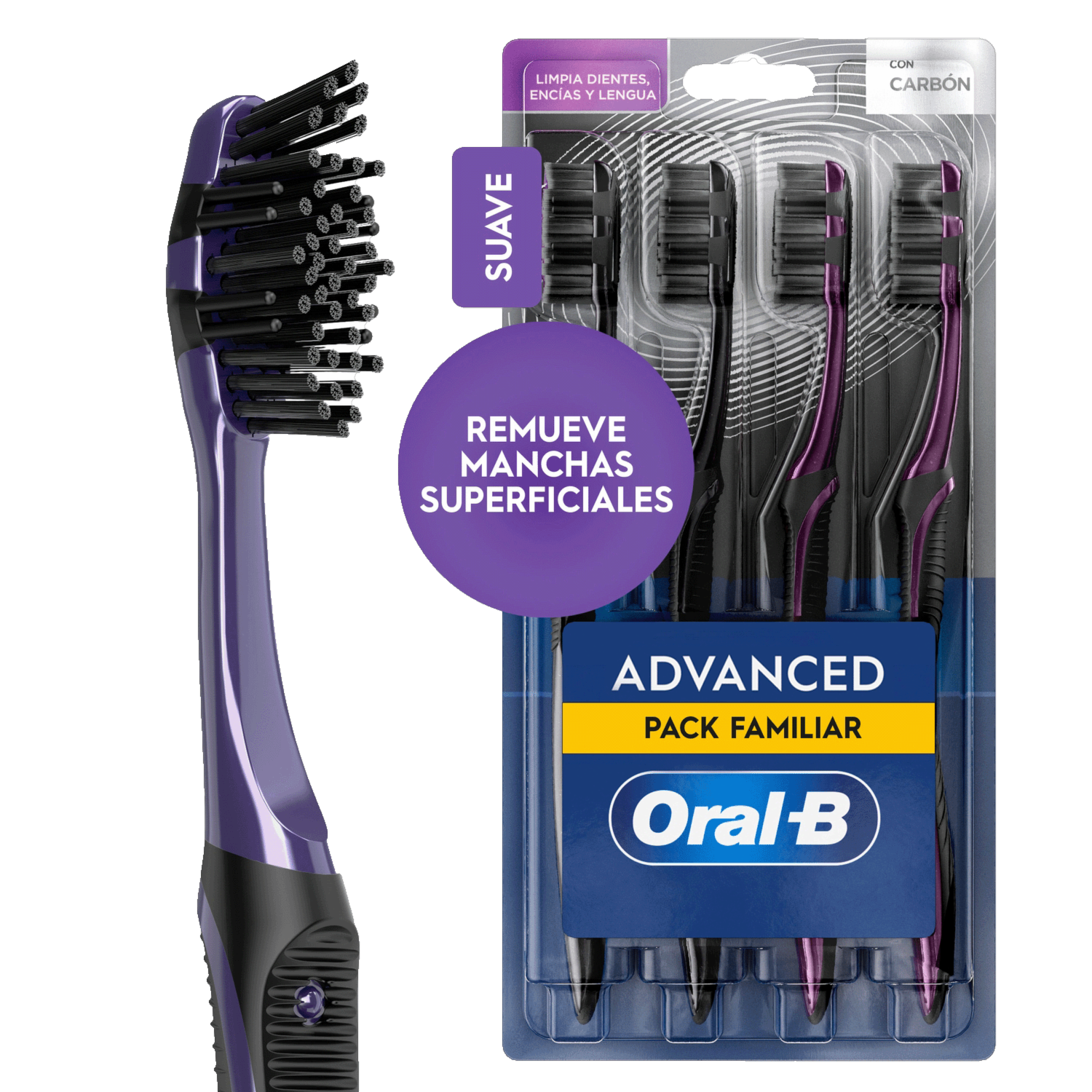Cepillo Dental 5 Acciones Cerdas Pulidoras Con Carbón Negro ORAL-B 4 Unidades
