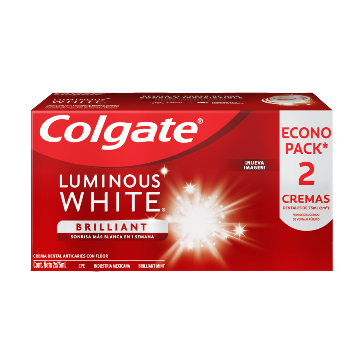 Pasta Dental Luminous White Brilliant White COLGATE Pack 2 X 75 Ml