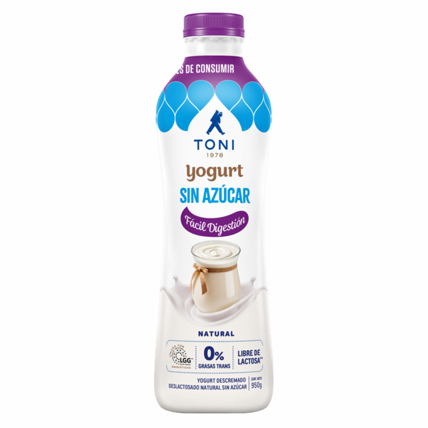 Yogurt Sin Azúcar Natural Deslactosado TONI 950 G