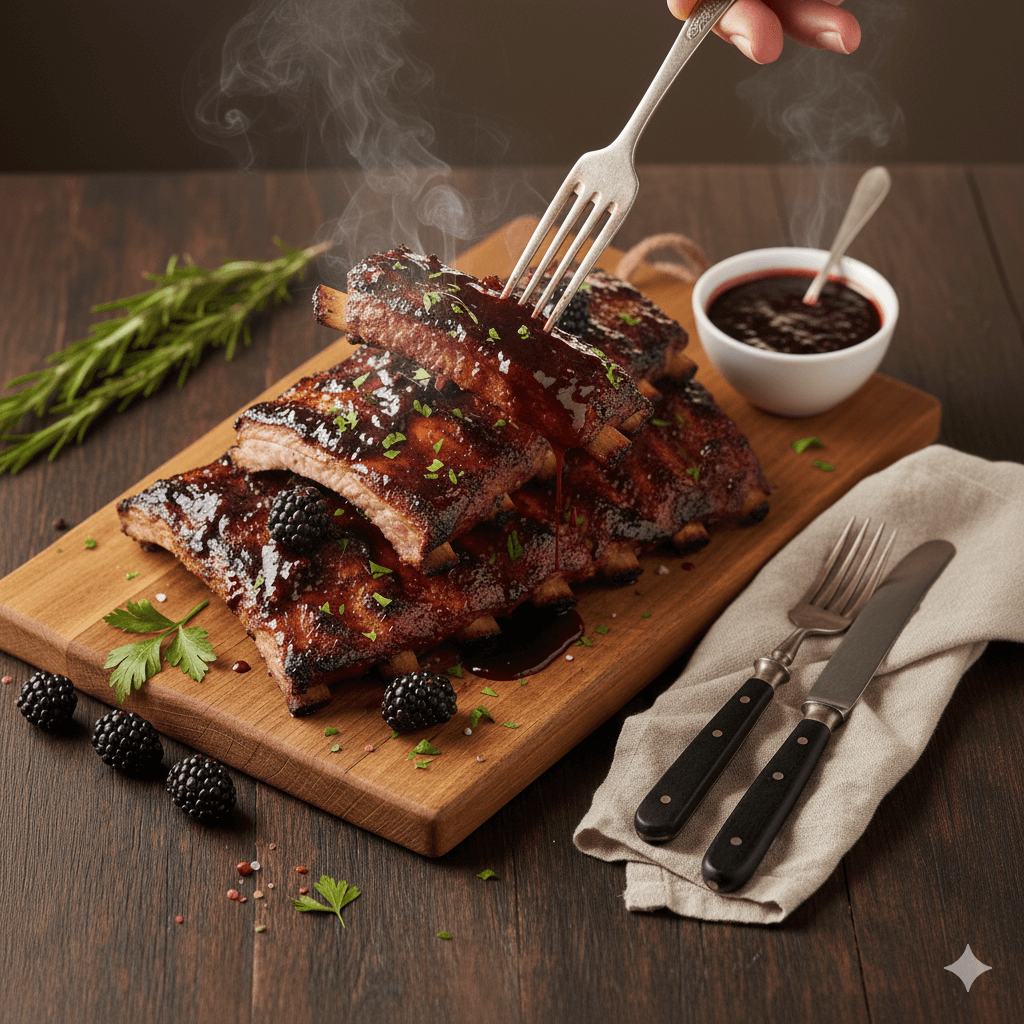 Costillas al grill con salsa de mora