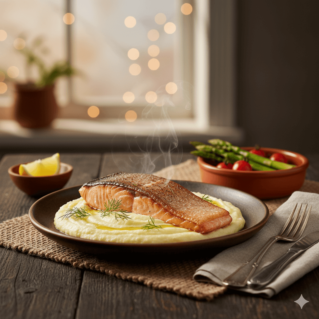 Salmón con puré de coliflor