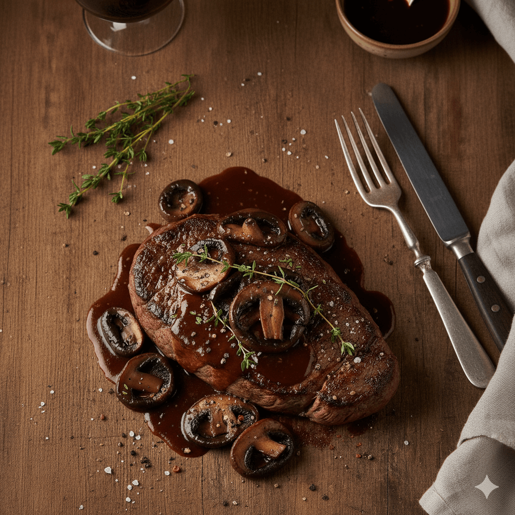 Steak al oporto y portobellos