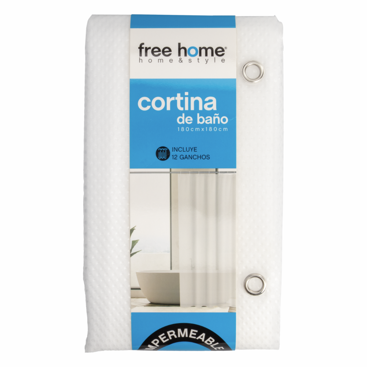 Cortina De Baño Básica Con Relieve Transparente FREE HOME 180X180 CM