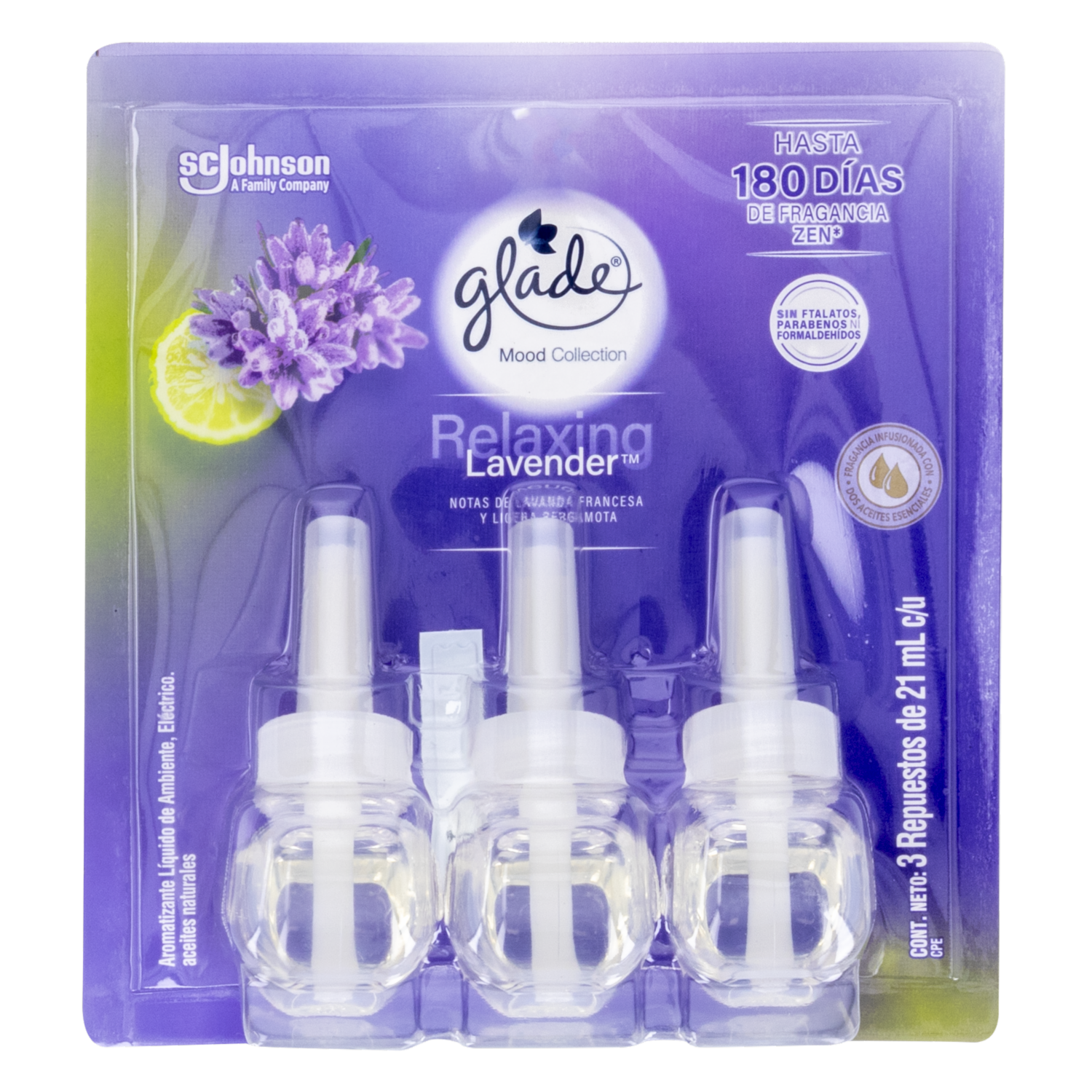 Aromatizante de Ambiente En Aceite Fragancia Lavanda Relajante Repuestos GLADE 63 Ml