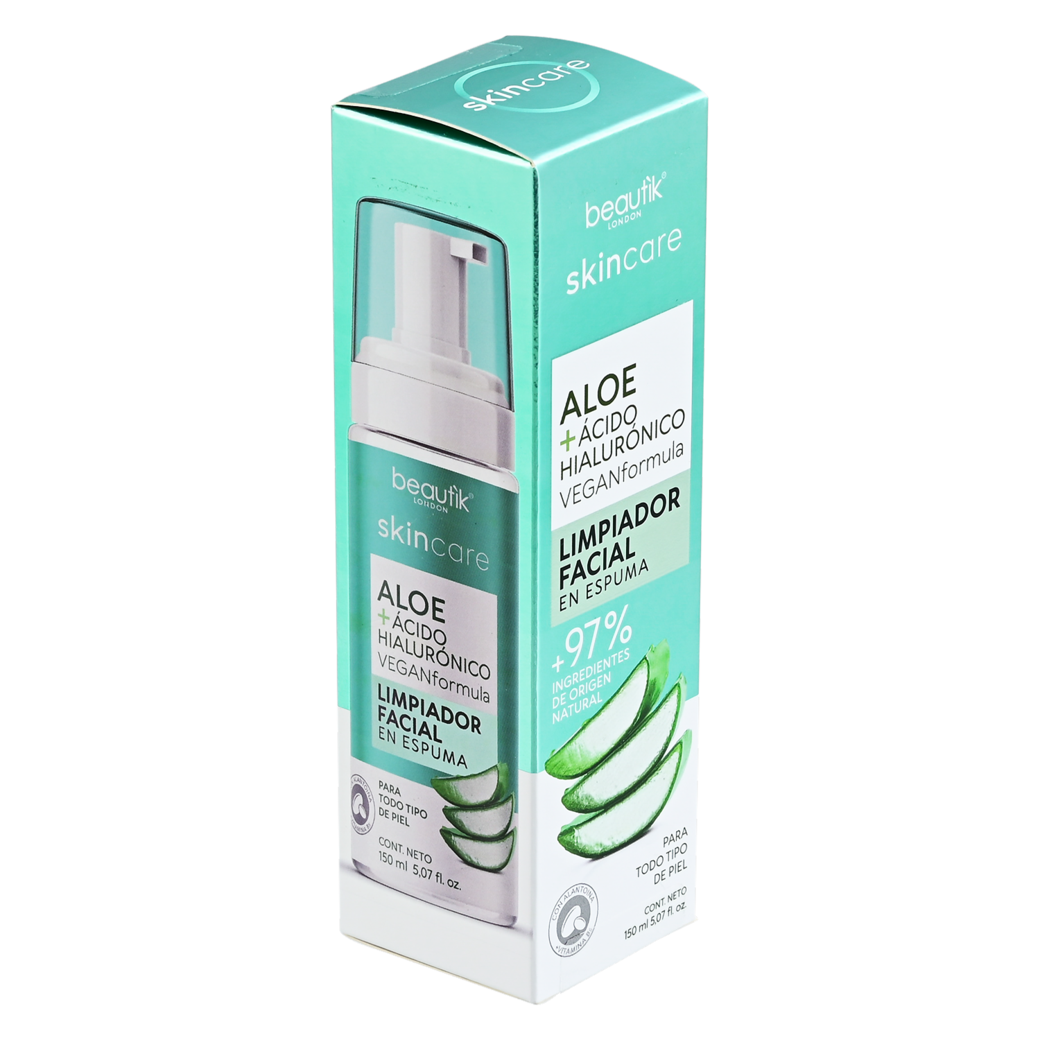 Limpiador Facial En Espuma Con Aloe + Acido Hialuronico SKIN CARE 150 Ml