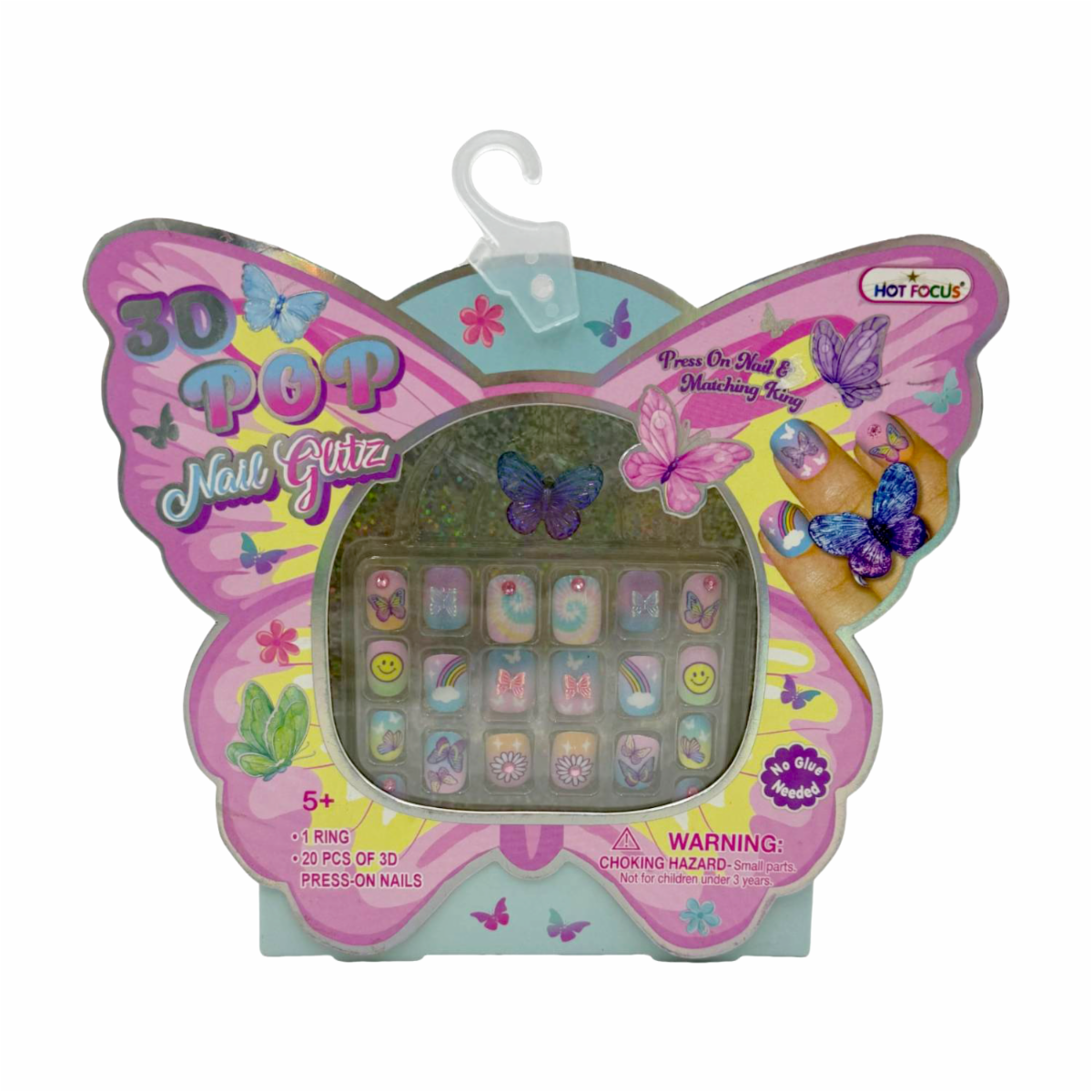 Set Para Niña Uñas Mariposas HOT FOCUS 20 Piezas