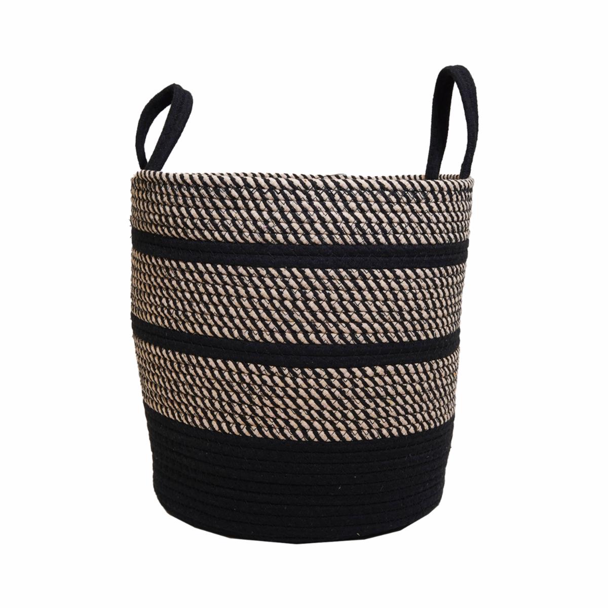 Cesto De Mimbre Color Negro Con Beige FREE HOME Unidad