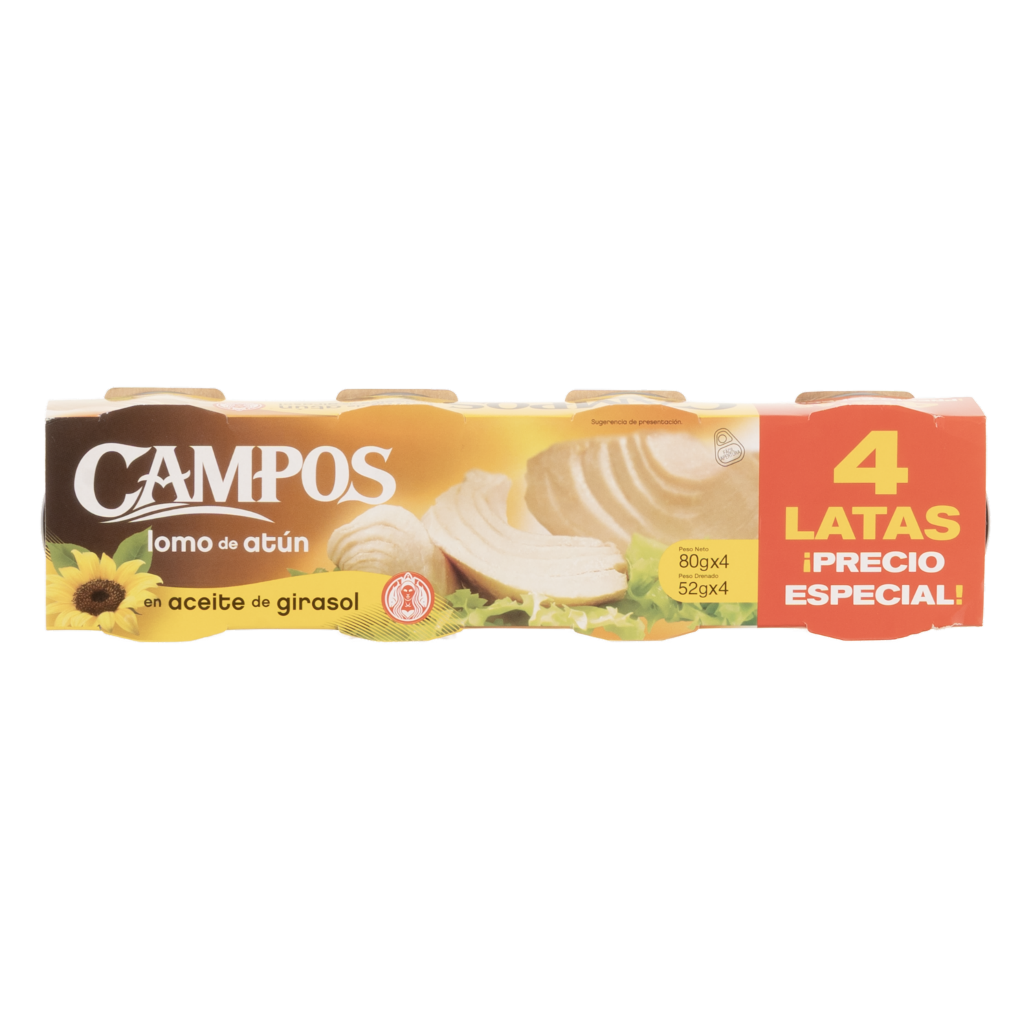Atún Lomitos En Aceite De Girasol CAMPOS 4 X 80 G