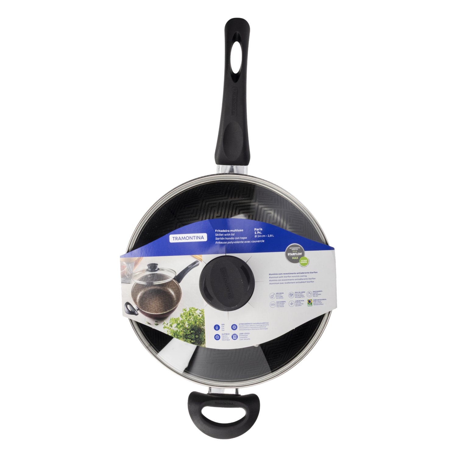 Sartén Hondo Con Tapa Paris Negro TRAMONTINA 24  Cm