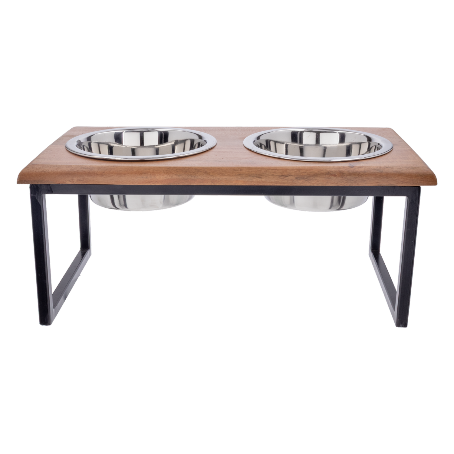 Plato Para Mascota Base De Madera Y Tazón De Metal Iron Doble KUMAR 3 Piezas