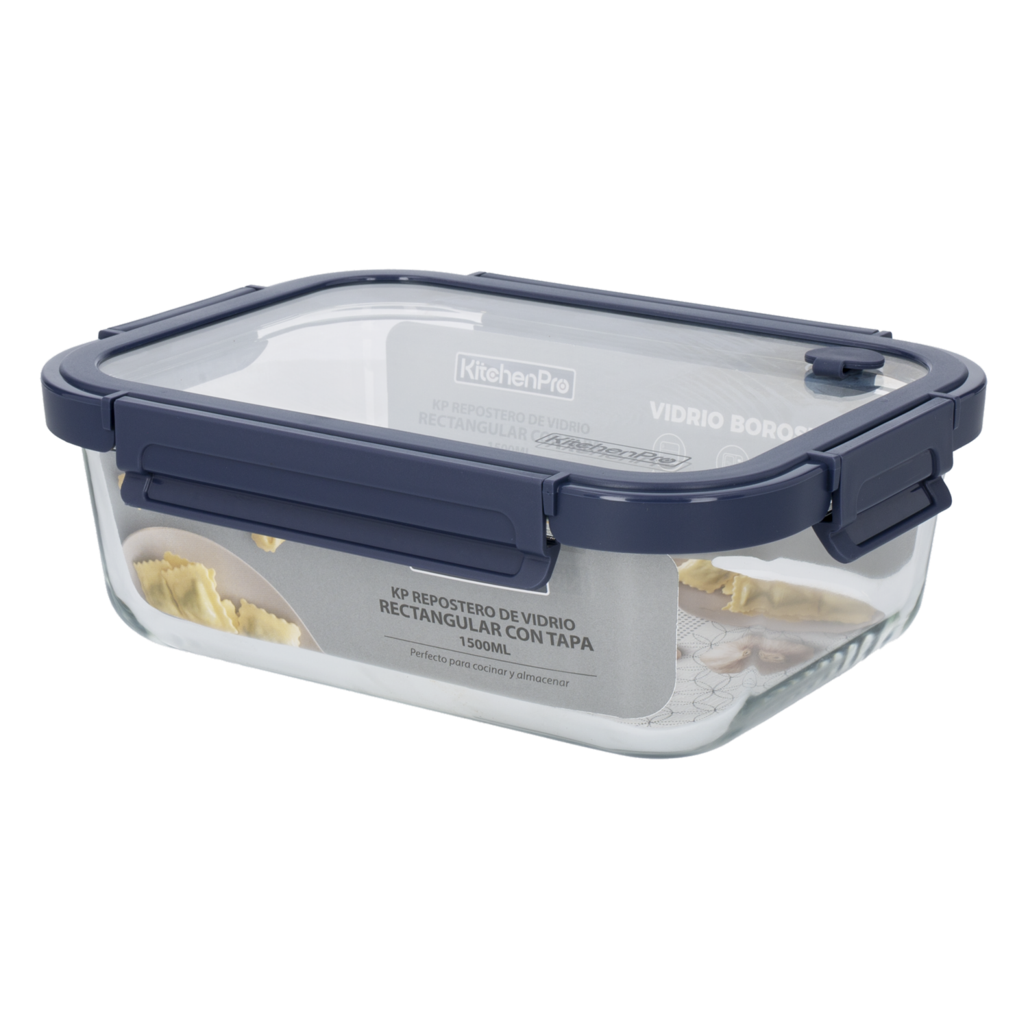 Repostero Refractario Rectangular Con Tapa KITCHENPRO 1500  Ml