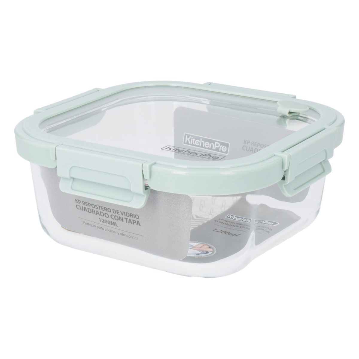 Repostero Refractario Cuadrado Con Tapa KITCHENPRO 1200  Ml