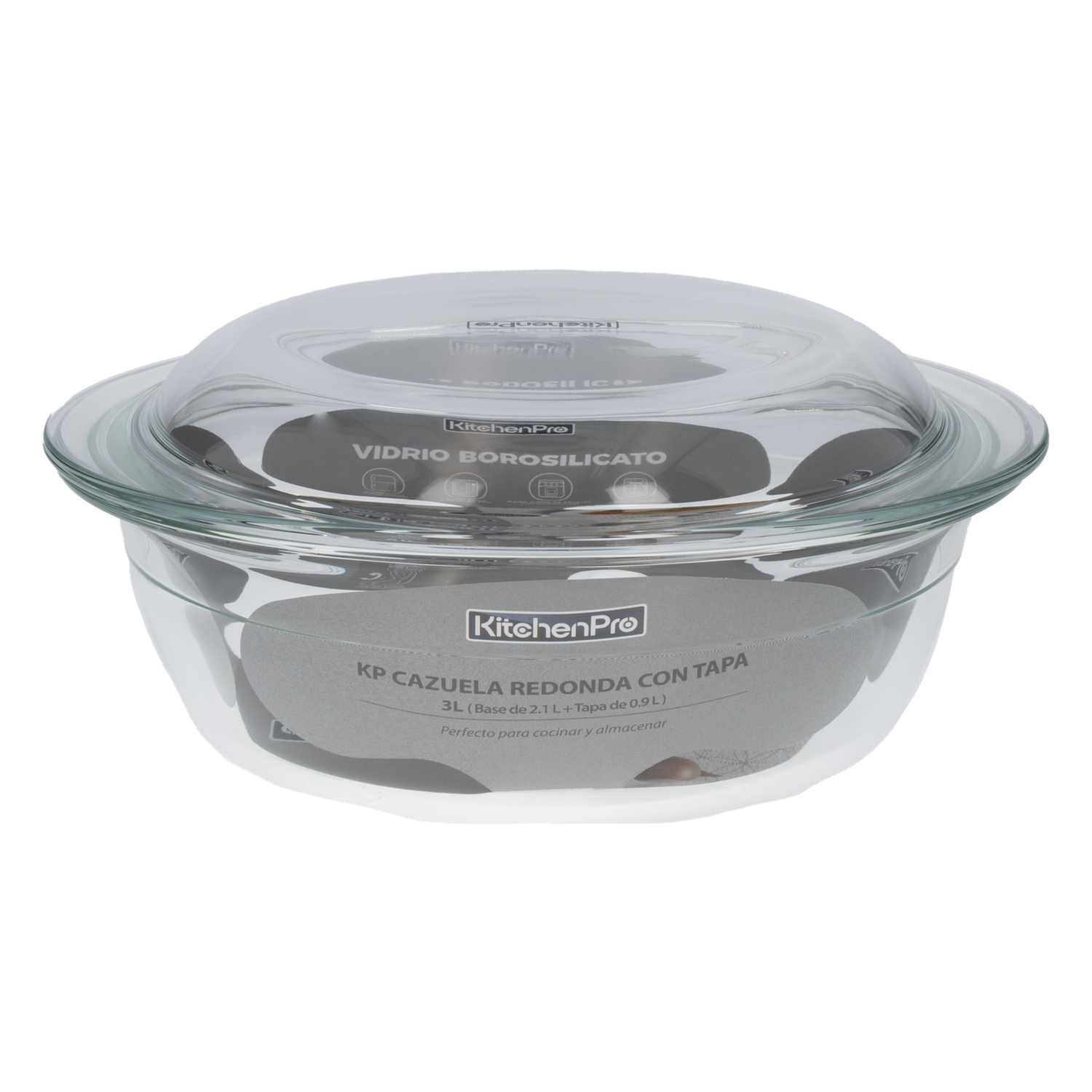 Cazuela Refractario Redonda Con Tapa KITCHENPRO 3 Litros