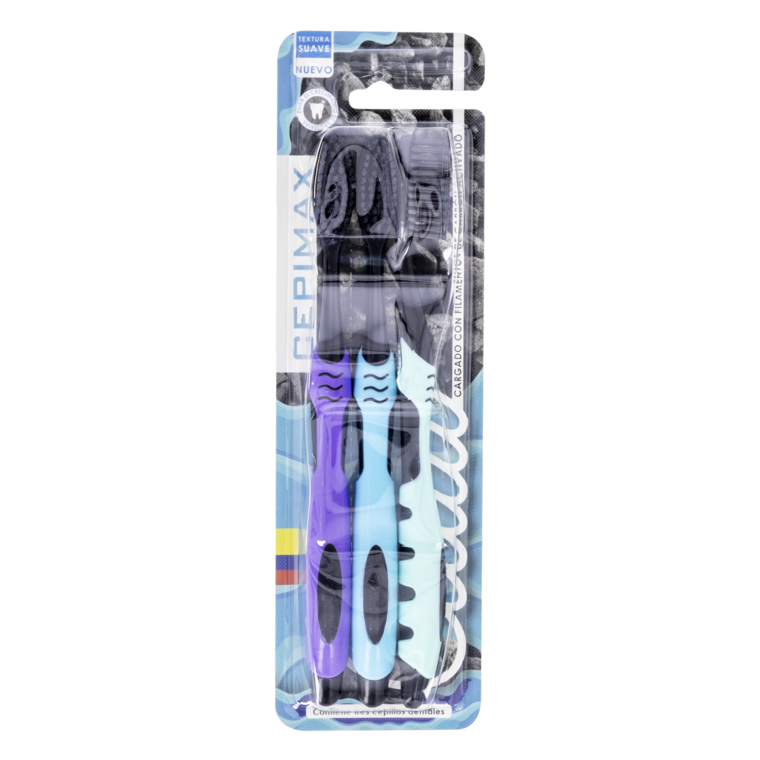 Cepillo Dental Para Adulto Con Carbón Activado Cerdas Suaves Pack CEPIMAX X 3 Uds
