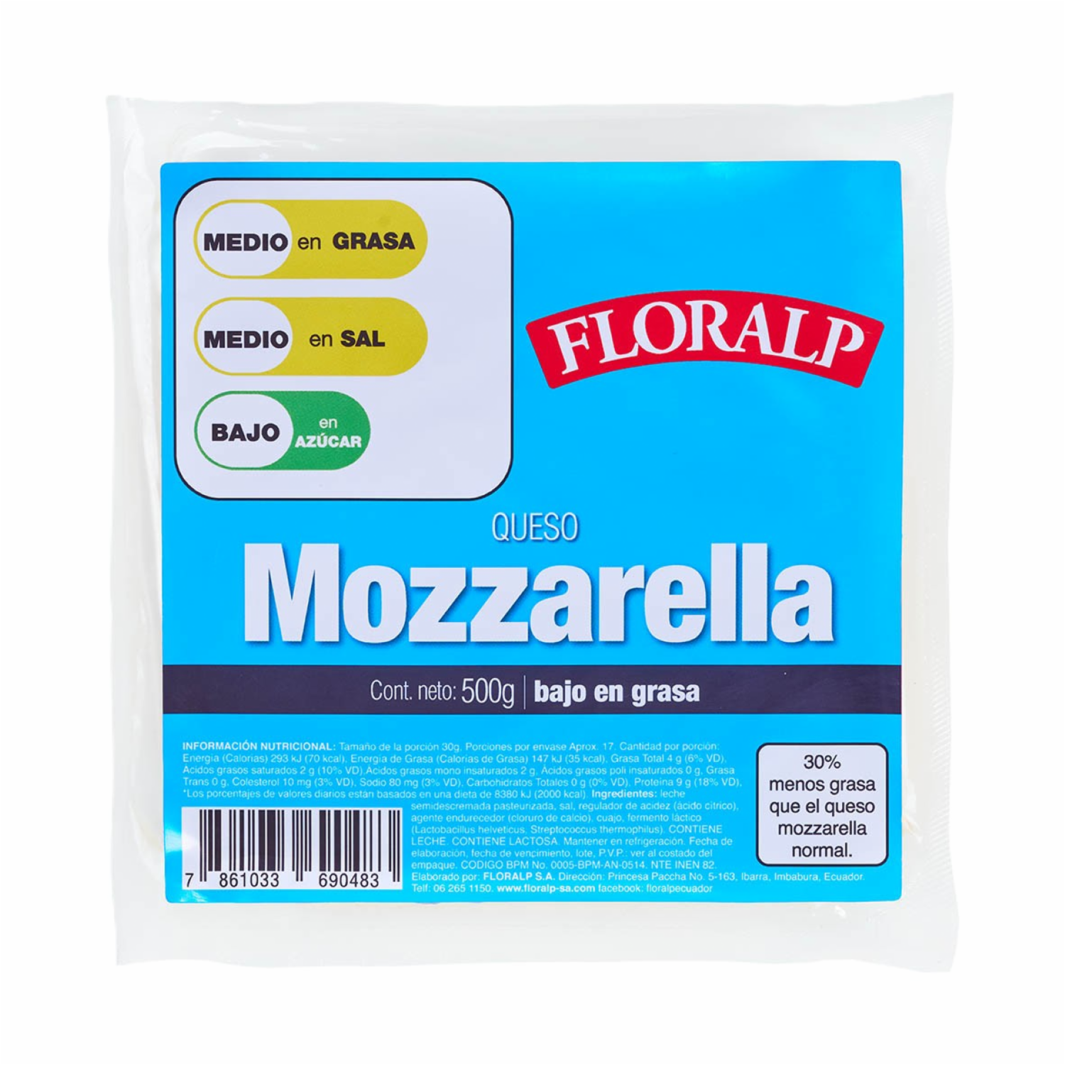 Queso Mozarella Bajo En Grasa FLORALP 500 G