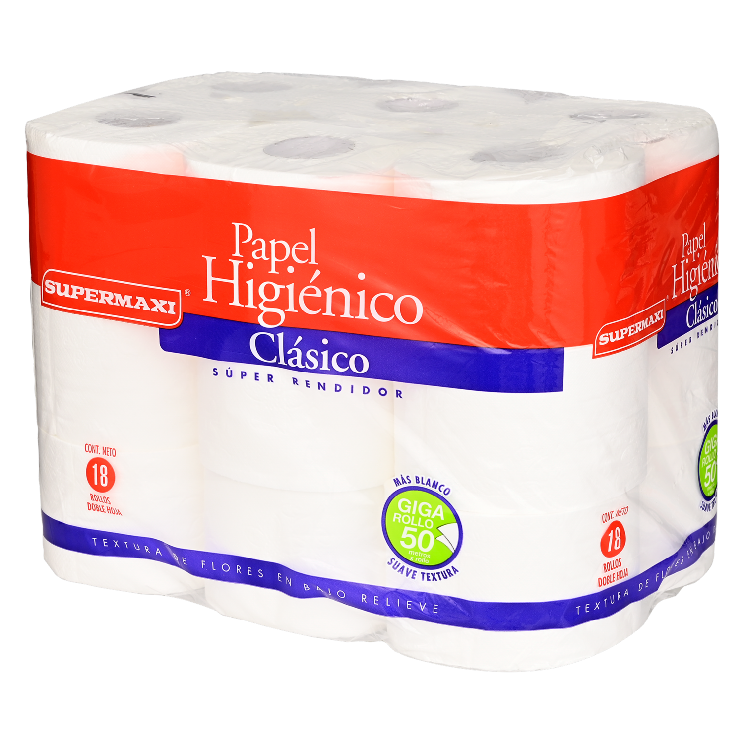 Papel Higiénico Clásico 3 En 1 50M SUPERMAXI 18 Rollos
