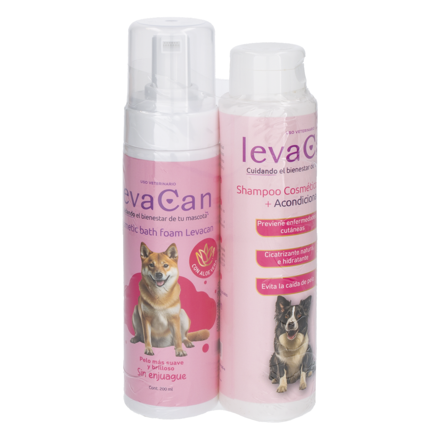 Shampoo Para Mascotas Mas Baño Seco En Espuma LEVACAN 2 X 200 Ml