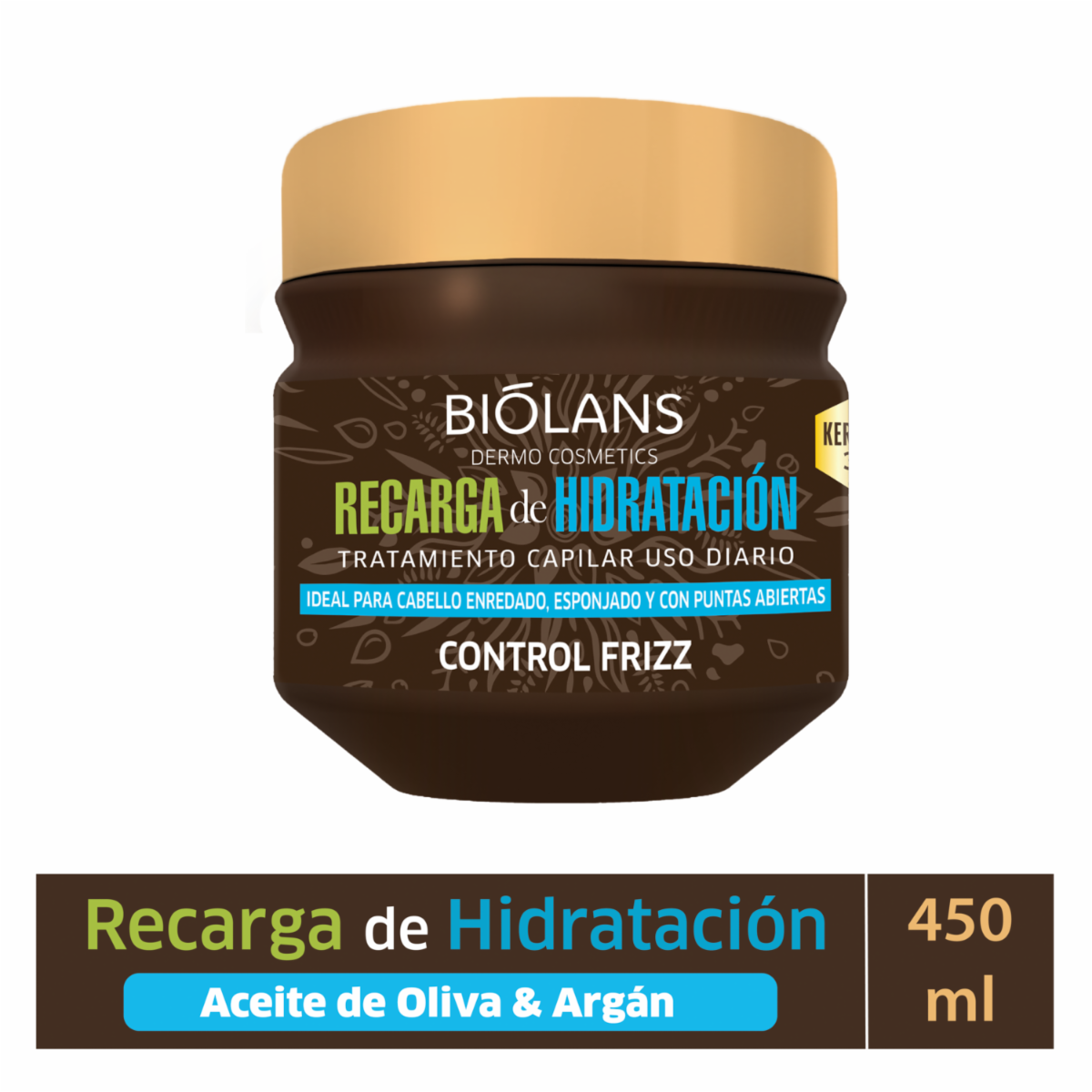 Tratamiento Capilar Recarga de Hidratación Aceite De Oliva Y Argán BIÓLANS 450 Ml
