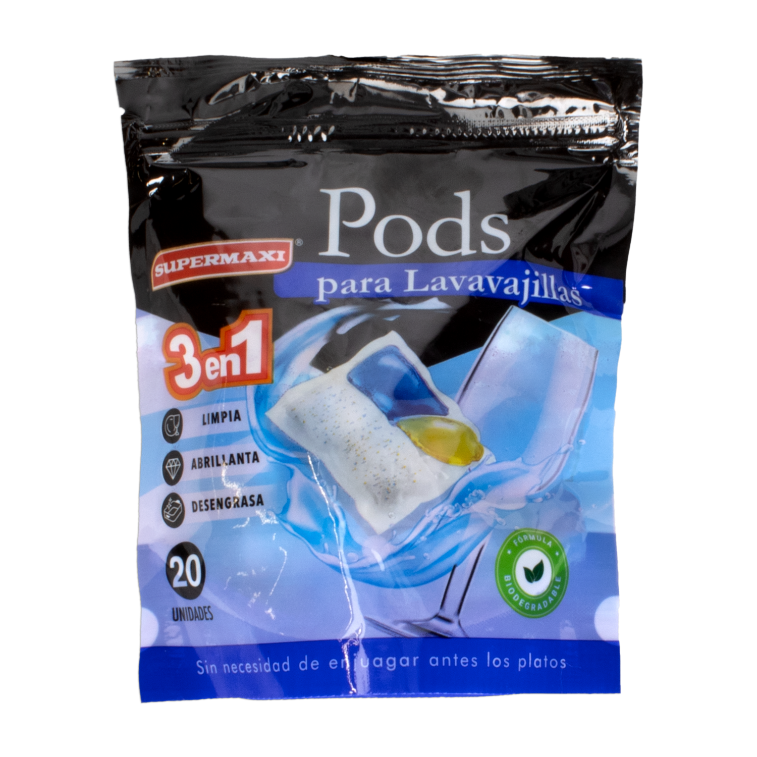 Pods Para Lavavajillas 3 En 1 Limpia Abrillanta Y Desengrasa SUPERMAXI X 20 Uds